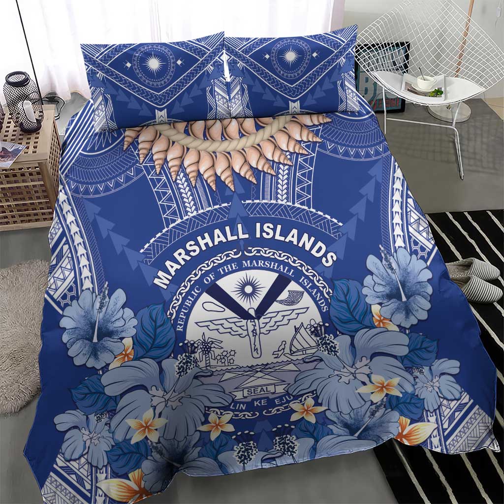 Marshall Islands Jemenei Day Bedding Set Polynesian Tribal Tattoo Seashell Necklace