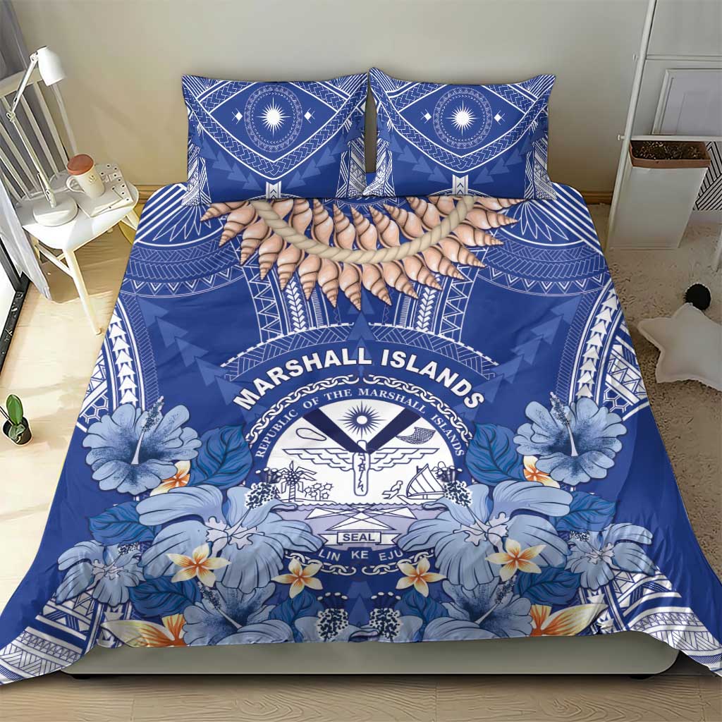 Marshall Islands Jemenei Day Bedding Set Polynesian Tribal Tattoo Seashell Necklace