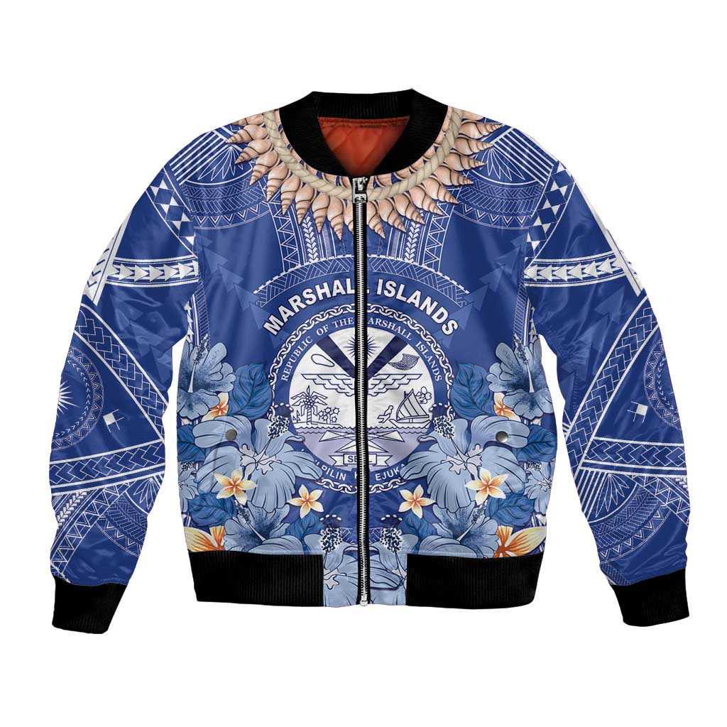 Marshall Islands Jemenei Day Bomber Jacket Polynesian Tribal Tattoo Seashell Necklace LT05 Unisex Blue - Polynesian Pride