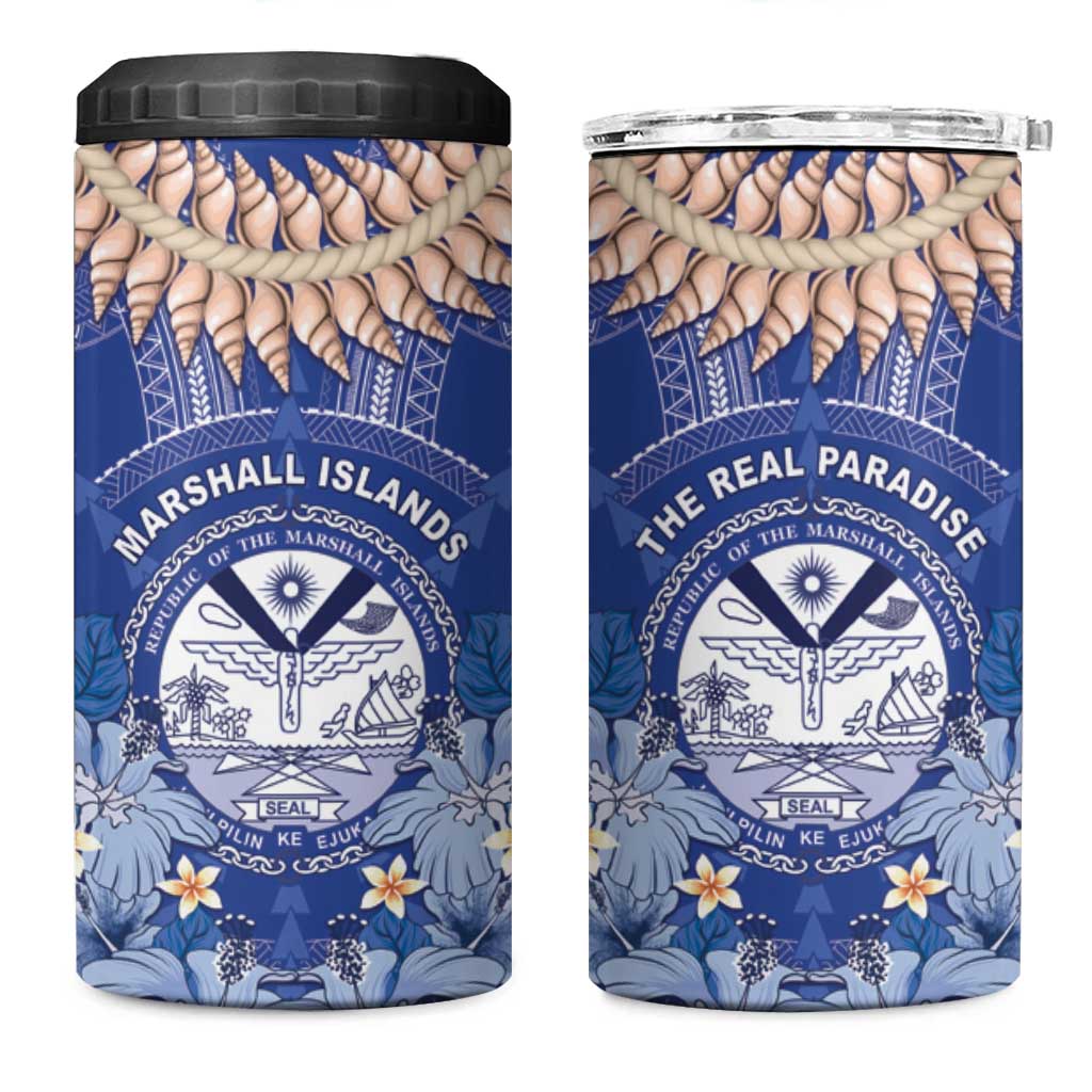 Marshall Islands Jemenei Day 4 in 1 Can Cooler Tumbler Polynesian Tribal Tattoo Seashell Necklace LT05 One Size: 16 oz Blue - Polynesian Pride