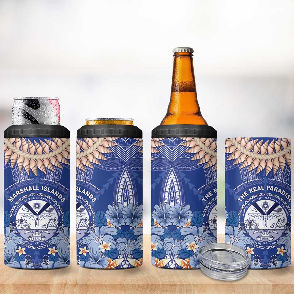 Marshall Islands Jemenei Day 4 in 1 Can Cooler Tumbler Polynesian Tribal Tattoo Seashell Necklace LT05 - Polynesian Pride