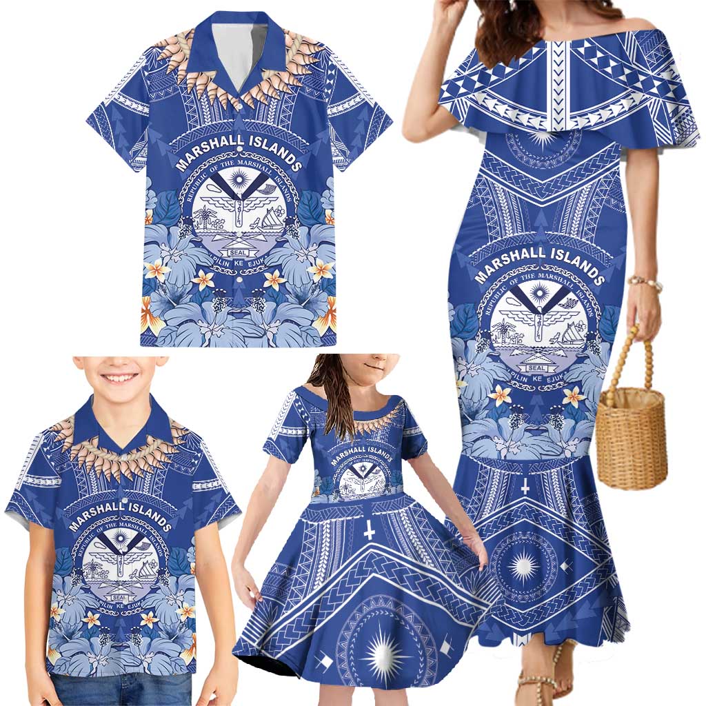 Marshall Islands Jemenei Day Family Matching Mermaid Dress and Hawaiian Shirt Polynesian Tribal Tattoo Seashell Necklace LT05 - Polynesian Pride