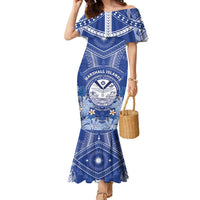 Marshall Islands Jemenei Day Family Matching Mermaid Dress and Hawaiian Shirt Polynesian Tribal Tattoo Seashell Necklace LT05 Mom's Dress Blue - Polynesian Pride