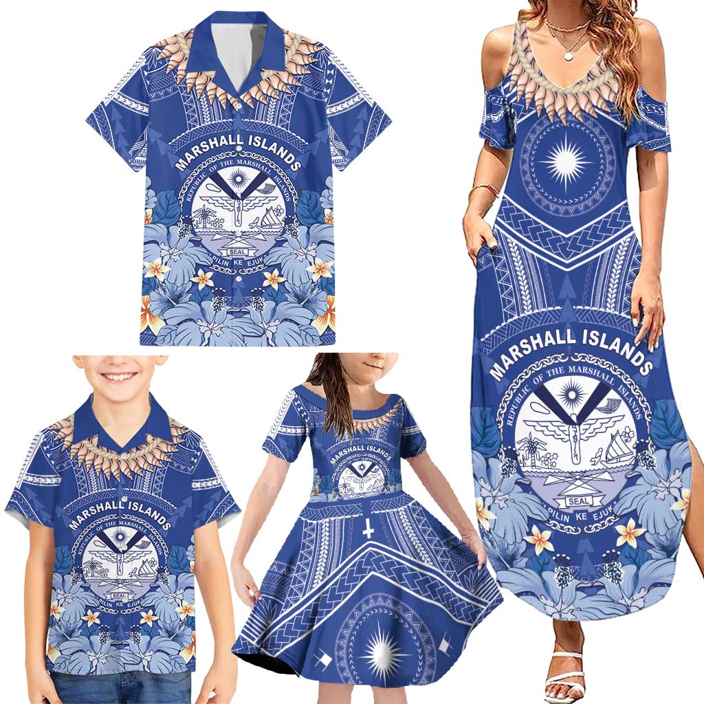 Marshall Islands Jemenei Day Family Matching Summer Maxi Dress and Hawaiian Shirt Polynesian Tribal Tattoo Seashell Necklace LT05 - Polynesian Pride