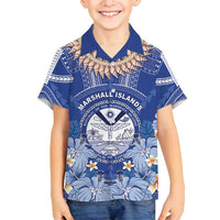 Marshall Islands Jemenei Day Family Matching Summer Maxi Dress and Hawaiian Shirt Polynesian Tribal Tattoo Seashell Necklace LT05 Son's Shirt Blue - Polynesian Pride