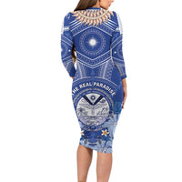 Marshall Islands Jemenei Day Long Sleeve Bodycon Dress Polynesian Tribal Tattoo Seashell Necklace