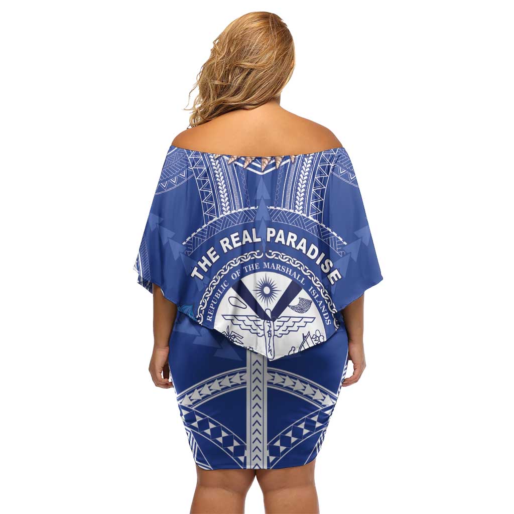 Marshall Islands Jemenei Day Off Shoulder Short Dress Polynesian Tribal Tattoo Seashell Necklace