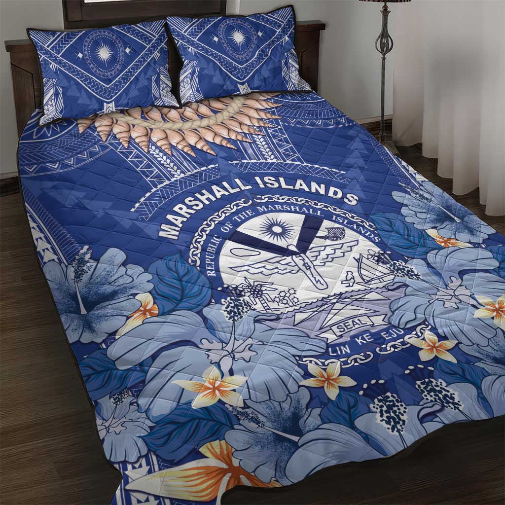 Marshall Islands Jemenei Day Quilt Bed Set Polynesian Tribal Tattoo Seashell Necklace