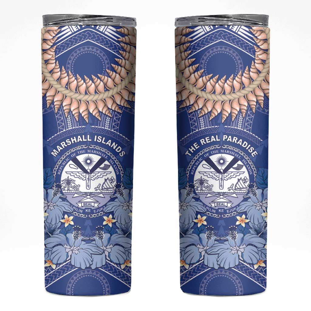 Marshall Islands Jemenei Day Skinny Tumbler Polynesian Tribal Tattoo Seashell Necklace LT05 Blue - Polynesian Pride