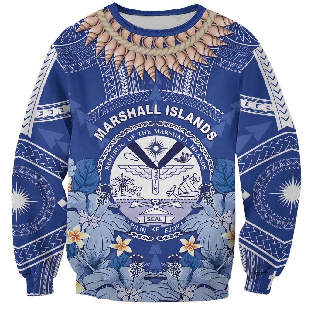 Marshall Islands Jemenei Day Sweatshirt Polynesian Tribal Tattoo Seashell Necklace LT05 Unisex Blue - Polynesian Pride