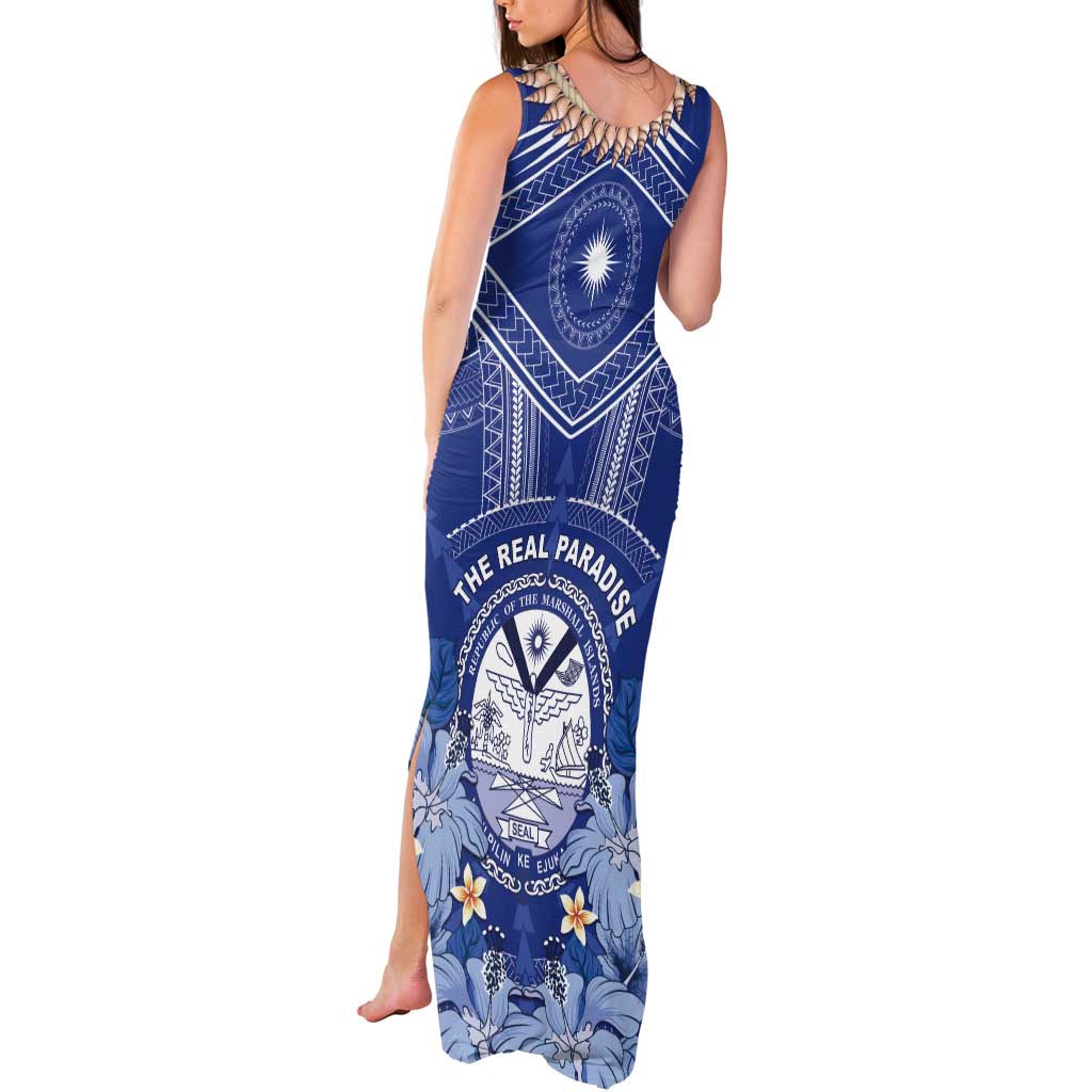 Marshall Islands Jemenei Day Tank Maxi Dress Polynesian Tribal Tattoo Seashell Necklace