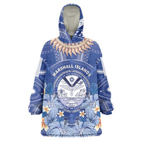Marshall Islands Jemenei Day Wearable Blanket Hoodie Polynesian Tribal Tattoo Seashell Necklace