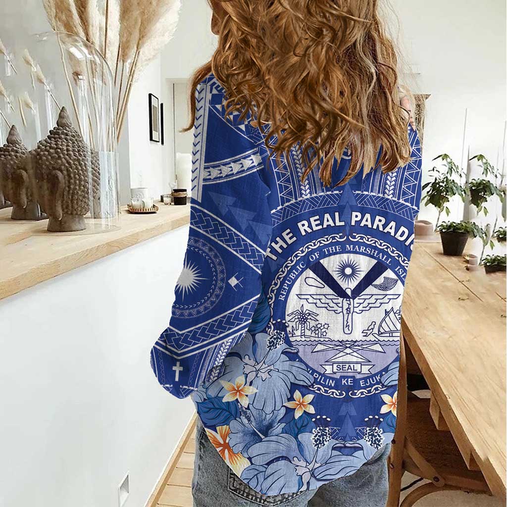 Marshall Islands Jemenei Day Women Casual Shirt Polynesian Tribal Tattoo Seashell Necklace LT05 - Polynesian Pride