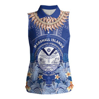 Marshall Islands Jemenei Day Women Sleeveless Polo Shirt Polynesian Tribal Tattoo Seashell Necklace LT05 Female Blue - Polynesian Pride