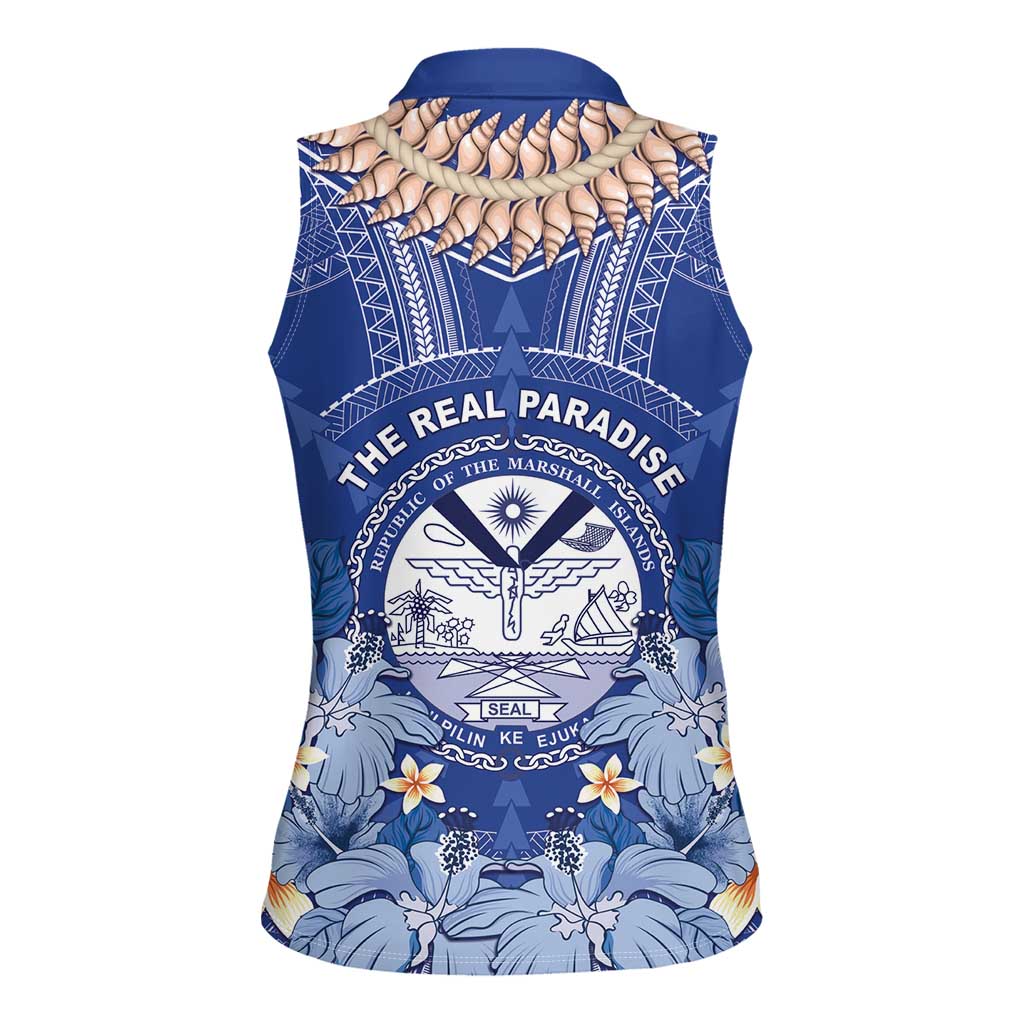 Marshall Islands Jemenei Day Women Sleeveless Polo Shirt Polynesian Tribal Tattoo Seashell Necklace LT05 - Polynesian Pride