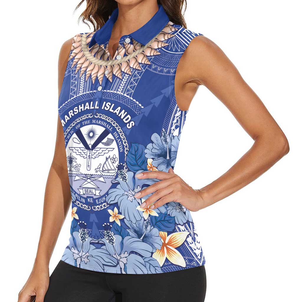 Marshall Islands Jemenei Day Women Sleeveless Polo Shirt Polynesian Tribal Tattoo Seashell Necklace LT05 - Polynesian Pride