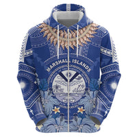 Marshall Islands Jemenei Day Zip Hoodie Polynesian Tribal Tattoo Seashell Necklace