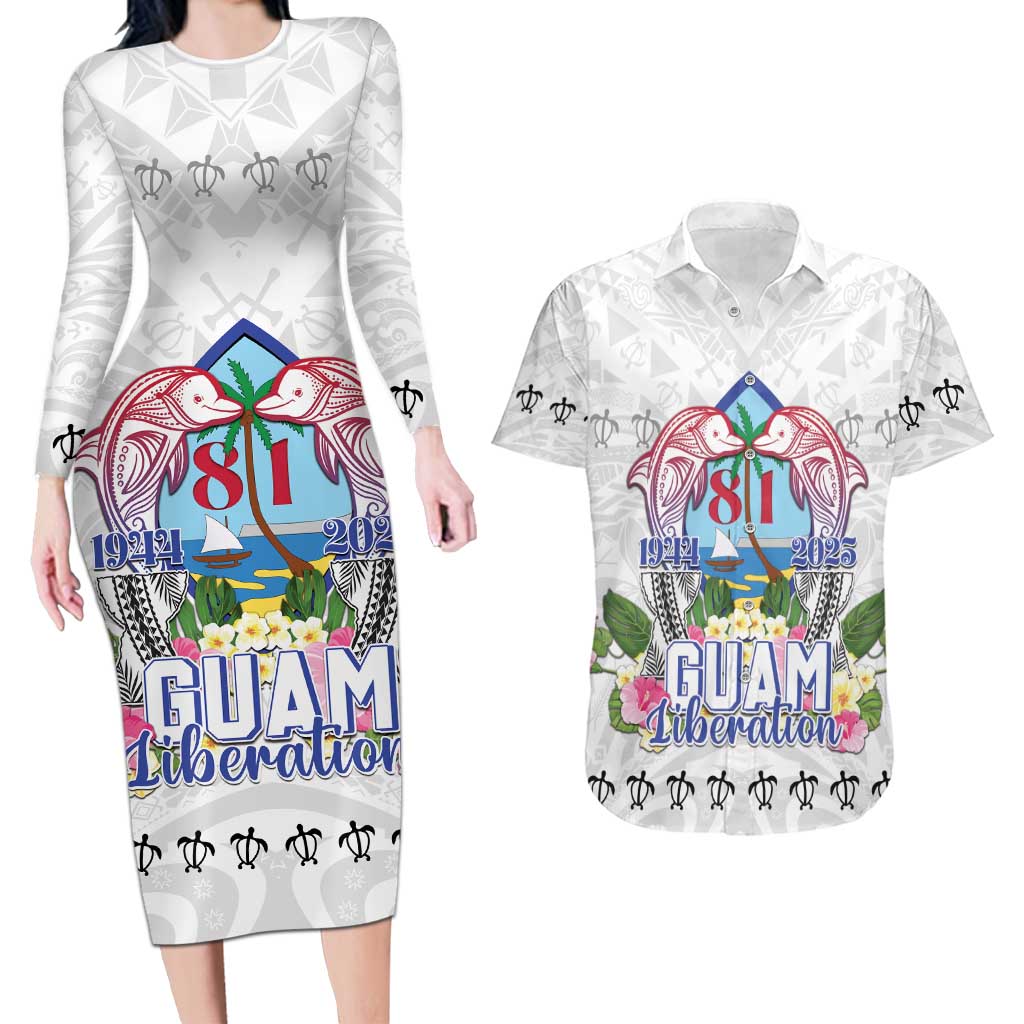 Guam Chamorro Liberation Day Couples Matching Long Sleeve Bodycon Dress and Hawaiian Shirt 81st Anniversary LT05