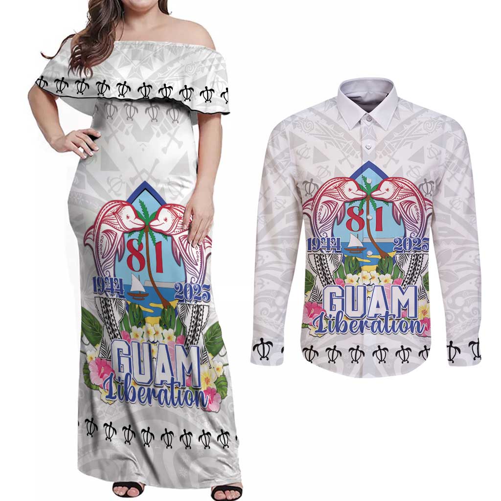 Guam Chamorro Liberation Day Couples Matching Off Shoulder Maxi Dress and Long Sleeve Button Shirt 81st Anniversary LT05
