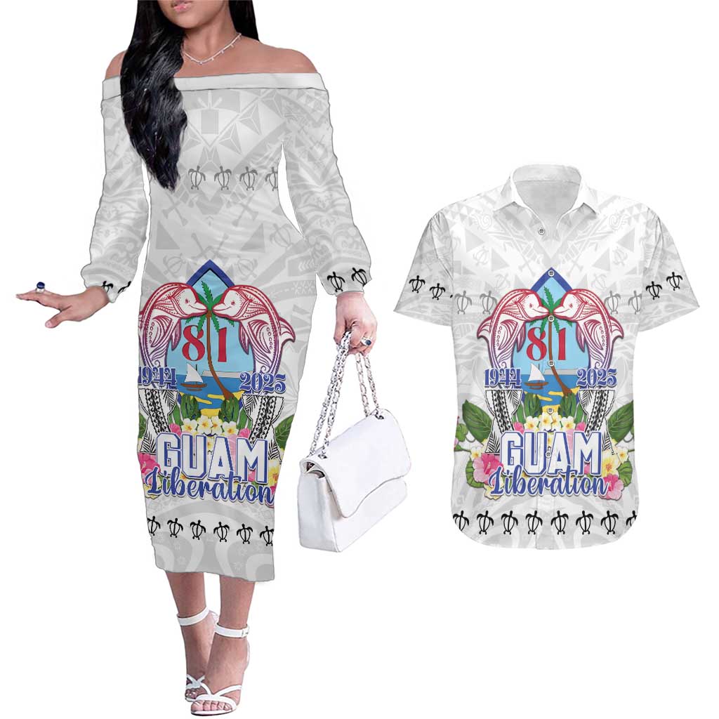 Guam Chamorro Liberation Day Couples Matching Off The Shoulder Long Sleeve Dress and Hawaiian Shirt 81st Anniversary LT05