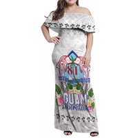 Guam Chamorro Liberation Day Family Matching Off Shoulder Maxi Dress and Hawaiian Shirt 81st Anniversary LT05 Mom's Dress White - Polynesian Pride