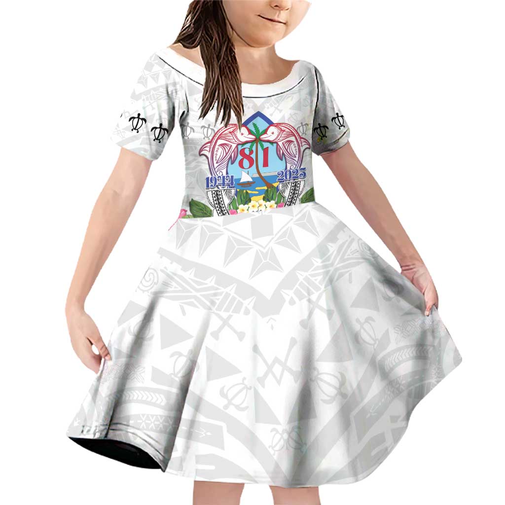 Guam Chamorro Liberation Day Family Matching Off Shoulder Short Dress and Hawaiian Shirt 81st Anniversary LT05 Daughter's Dress White - Polynesian Pride