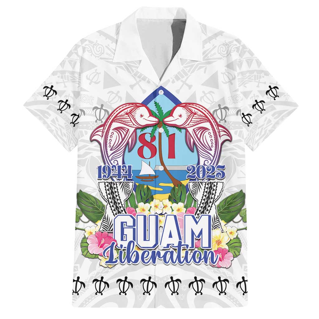 Guam Chamorro Liberation Day Family Matching Off Shoulder Short Dress and Hawaiian Shirt 81st Anniversary LT05 Dad's Shirt - Short Sleeve White - Polynesian Pride