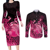 Personalised Cancer Fighter Couples Matching Long Sleeve Bodycon Dress and Long Sleeve Button Shirt I Beat Cancer LT05 Pink - Polynesian Pride
