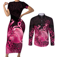 Personalised Cancer Fighter Couples Matching Short Sleeve Bodycon Dress and Long Sleeve Button Shirt I Beat Cancer LT05 Pink - Polynesian Pride