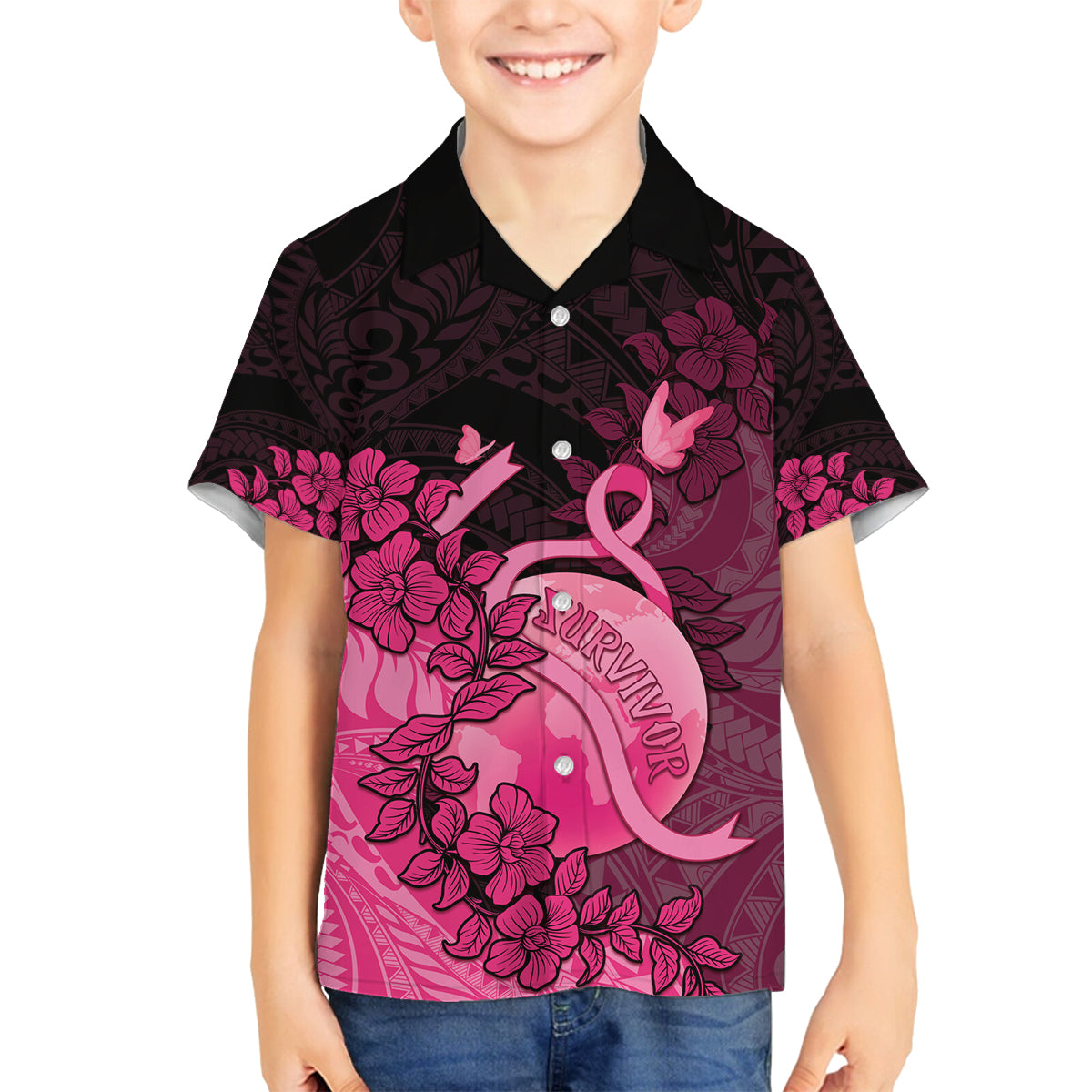 Personalised Cancer Fighter Family Matching Summer Maxi Dress and Hawaiian Shirt I Beat Cancer LT05 Son's Shirt Pink - Polynesian Pride