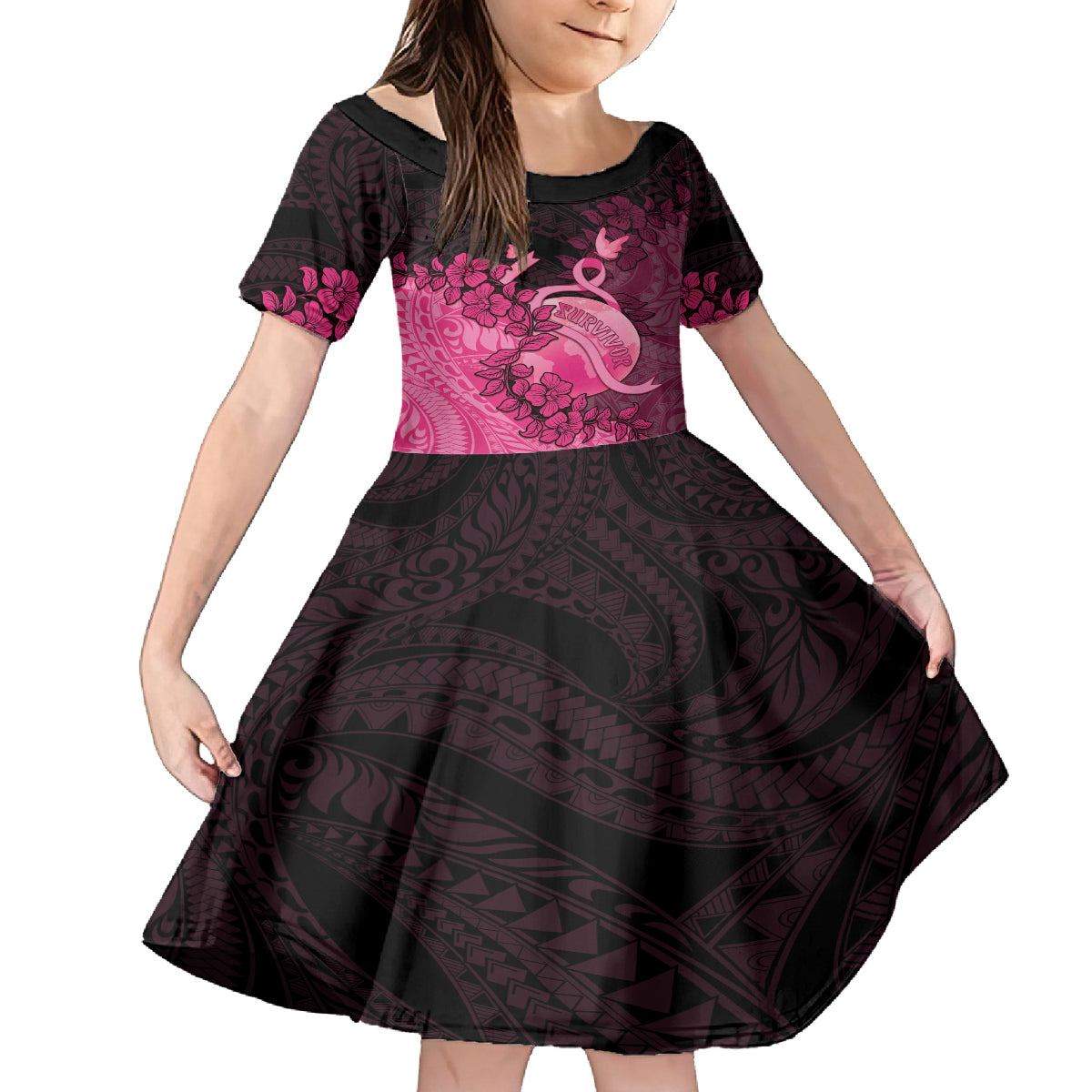 Personalised Cancer Fighter Family Matching Tank Maxi Dress and Hawaiian Shirt I Beat Cancer LT05 Daughter's Dress Pink - Polynesian Pride