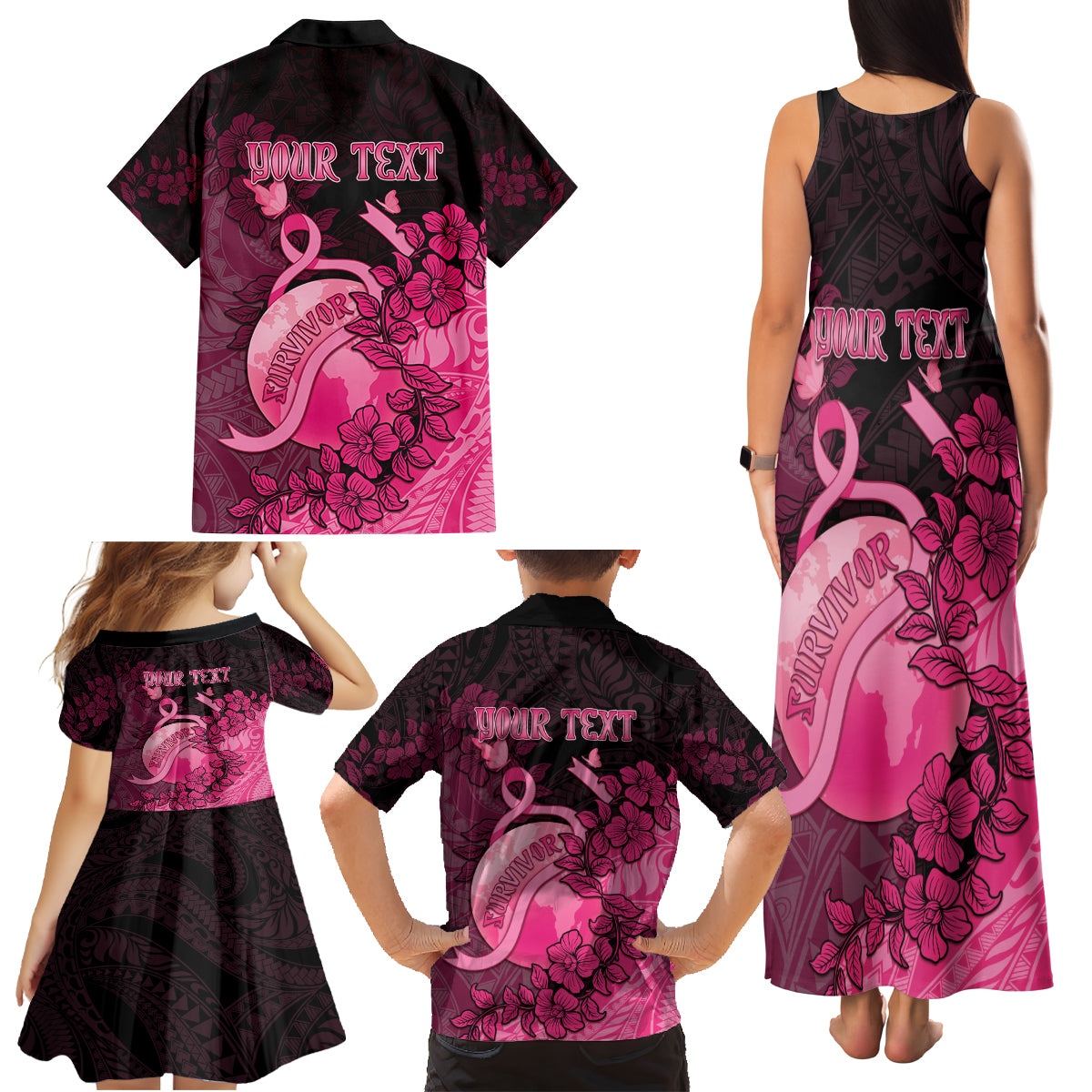 Personalised Cancer Fighter Family Matching Tank Maxi Dress and Hawaiian Shirt I Beat Cancer LT05 - Polynesian Pride