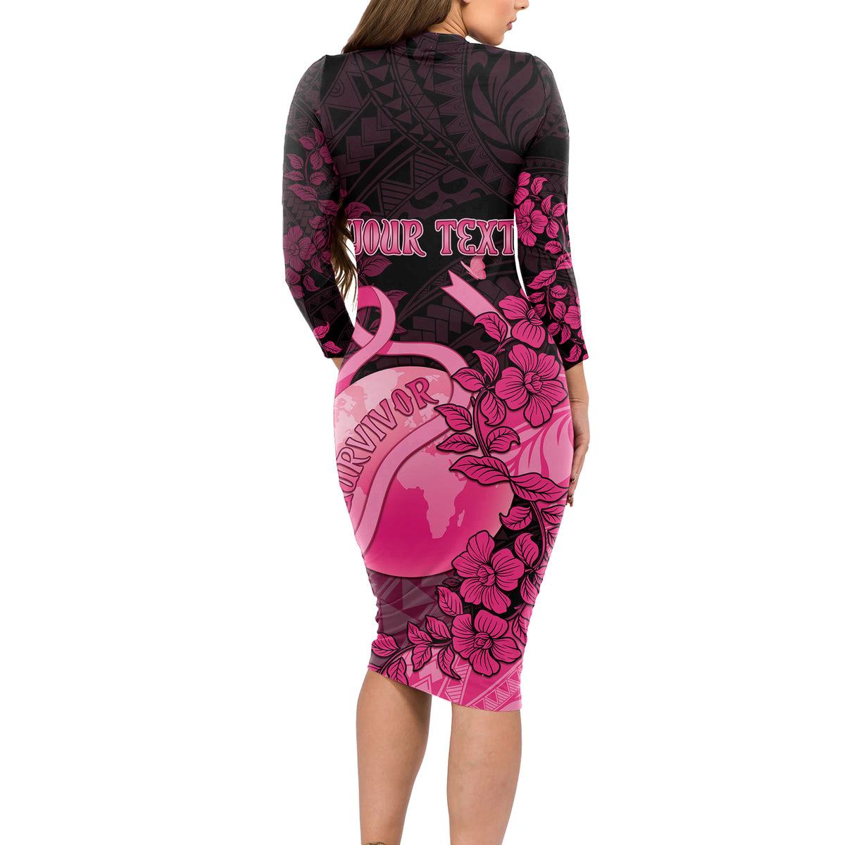 Personalised Cancer Fighter Long Sleeve Bodycon Dress I Beat Cancer