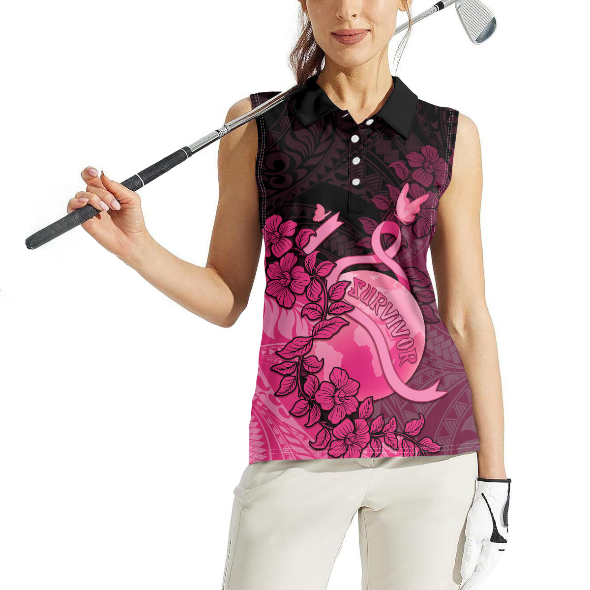 Personalised Cancer Fighter Women Sleeveless Polo Shirt I Beat Cancer