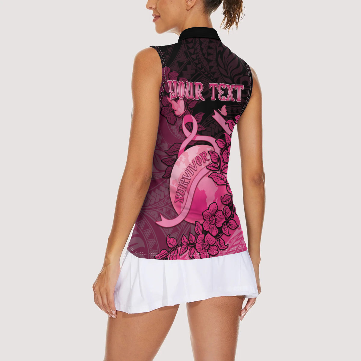 Personalised Cancer Fighter Women Sleeveless Polo Shirt I Beat Cancer
