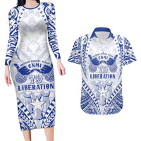 Northern Mariana Islands Liberation Day Couples Matching Long Sleeve Bodycon Dress and Hawaiian Shirt 79th Anniversary