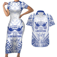 Northern Mariana Islands Liberation Day Couples Matching Short Sleeve Bodycon Dress and Hawaiian Shirt 79th Anniversary