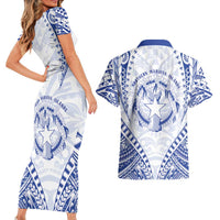 Northern Mariana Islands Liberation Day Couples Matching Short Sleeve Bodycon Dress and Hawaiian Shirt 79th Anniversary