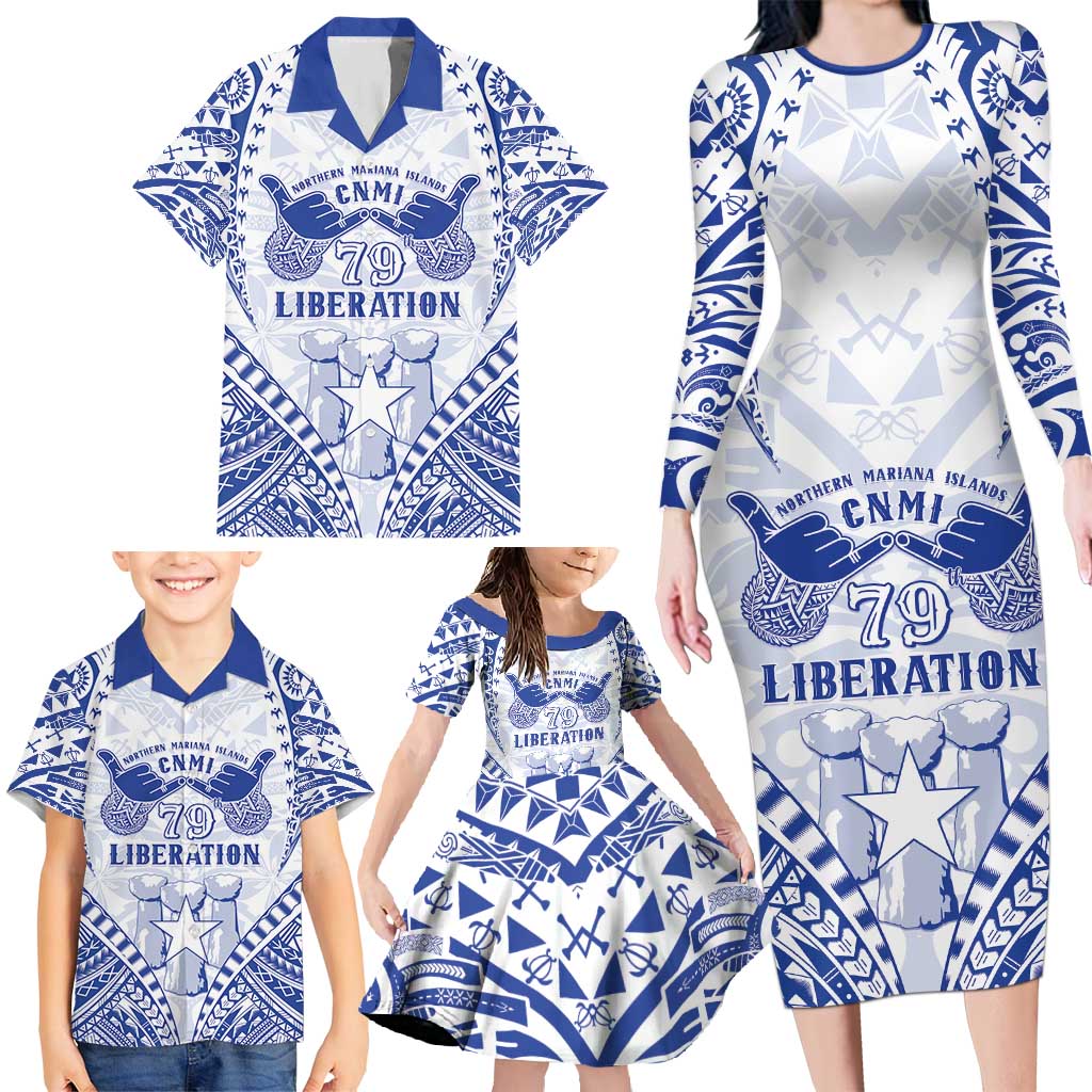 Northern Mariana Islands Liberation Day Family Matching Long Sleeve Bodycon Dress and Hawaiian Shirt 79th Anniversary LT05 - Polynesian Pride