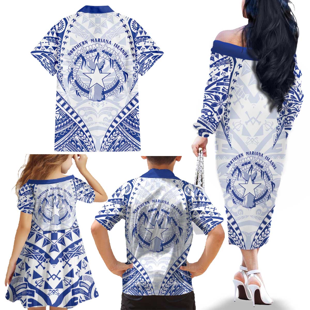 Northern Mariana Islands Liberation Day Family Matching Off The Shoulder Long Sleeve Dress and Hawaiian Shirt 79th Anniversary