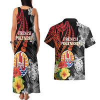 French Polynesia Bastille Day Couples Matching Tank Maxi Dress and Hawaiian Shirt Tropical Turtle Hibiscus Polynesian Pattern