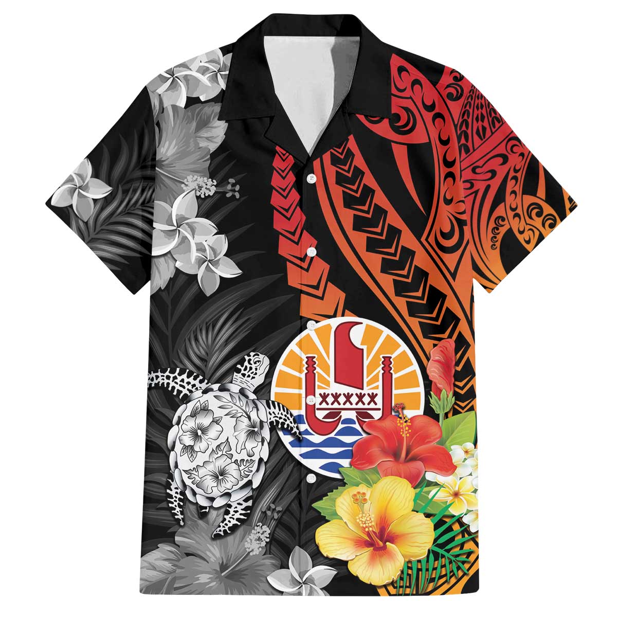 French Polynesia Bastille Day Family Matching Puletasi and Hawaiian Shirt Tropical Turtle Hibiscus Polynesian Pattern