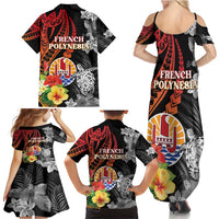 French Polynesia Bastille Day Family Matching Summer Maxi Dress and Hawaiian Shirt Tropical Turtle Hibiscus Polynesian Pattern
