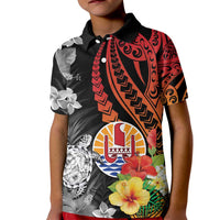 French Polynesia Bastille Day Kid Polo Shirt Tropical Turtle Hibiscus Polynesian Pattern LT05 Kid Black - Polynesian Pride