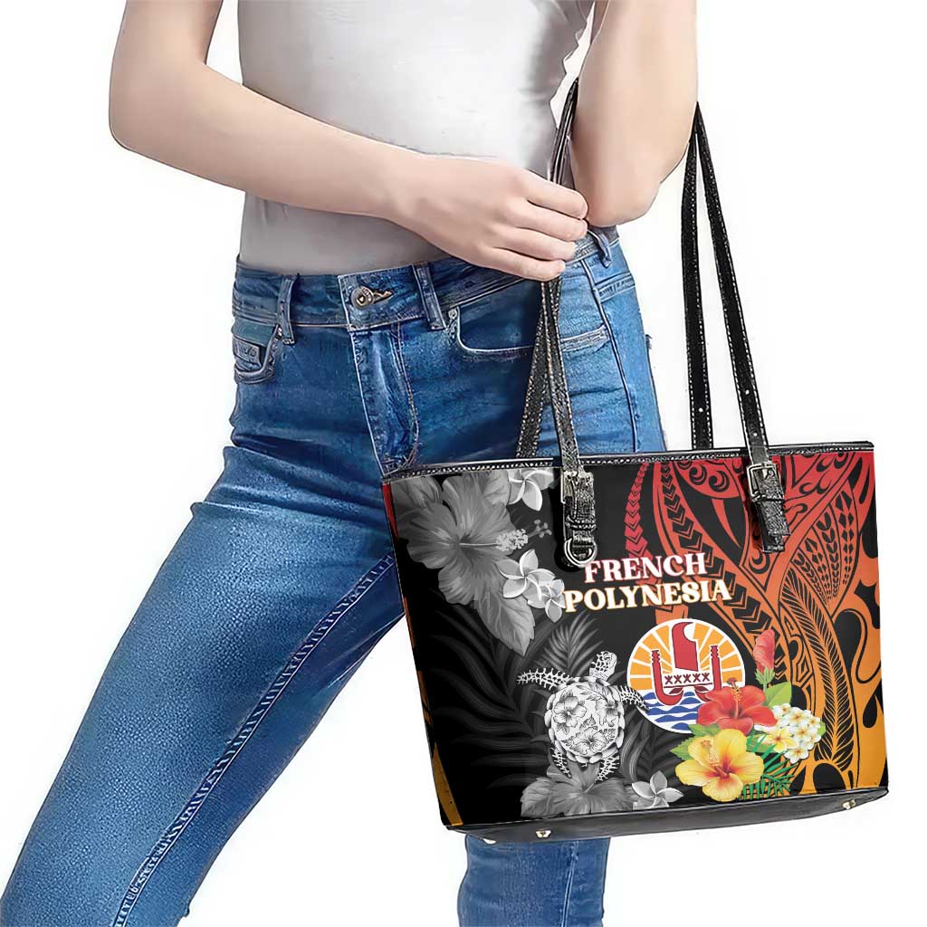 French Polynesia Bastille Day Leather Tote Bag Tropical Turtle Hibiscus Polynesian Pattern LT05 - Polynesian Pride