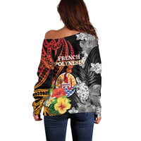 French Polynesia Bastille Day Off Shoulder Sweater Tropical Turtle Hibiscus Polynesian Pattern LT05 - Polynesian Pride