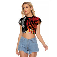French Polynesia Bastille Day Raglan Cropped T Shirt Tropical Turtle Hibiscus Polynesian Pattern LT05 Female Black - Polynesian Pride