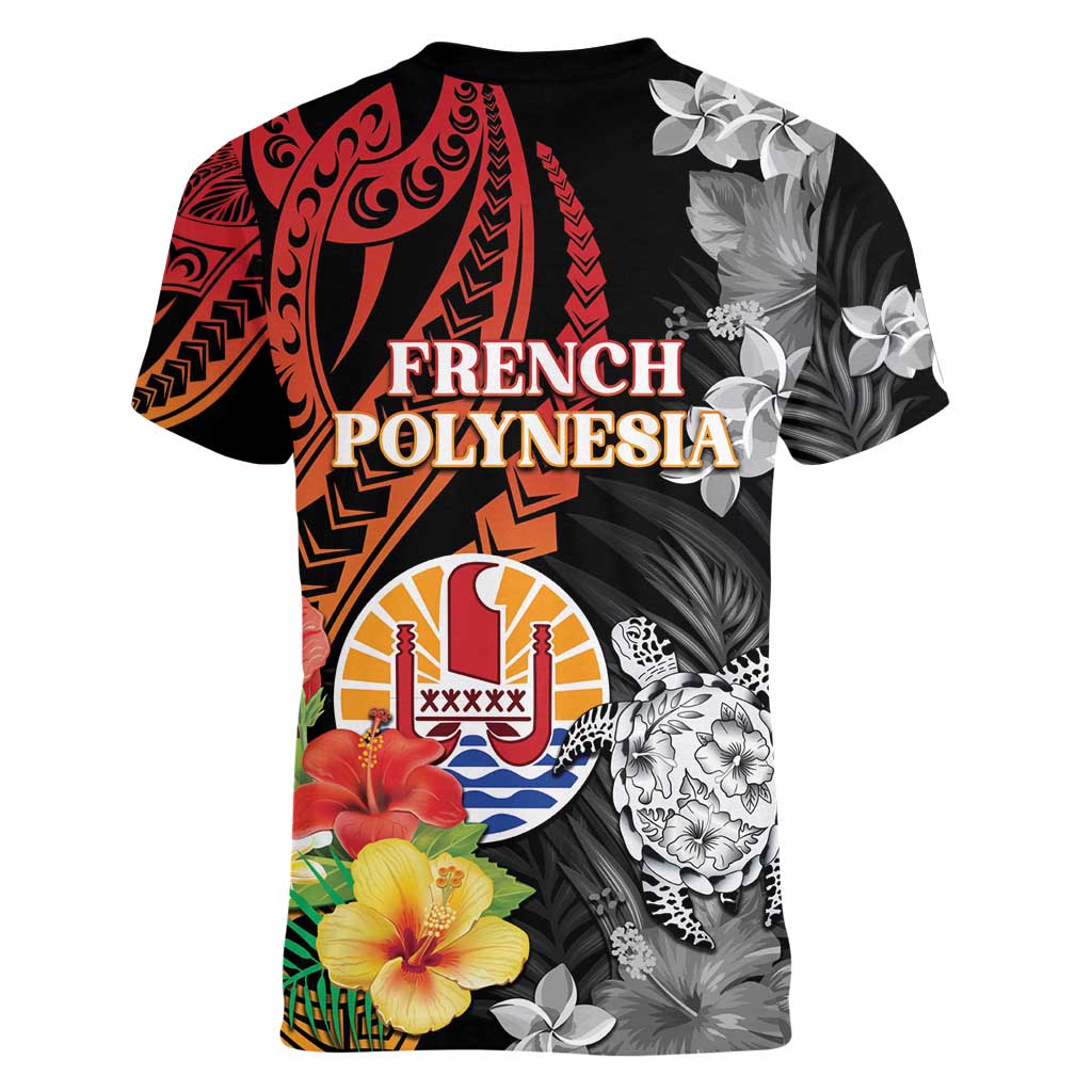 French Polynesia Bastille Day Women V-Neck T-Shirt Tropical Turtle Hibiscus Polynesian Pattern LT05 - Polynesian Pride