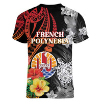 French Polynesia Bastille Day Women V-Neck T-Shirt Tropical Turtle Hibiscus Polynesian Pattern LT05 - Polynesian Pride