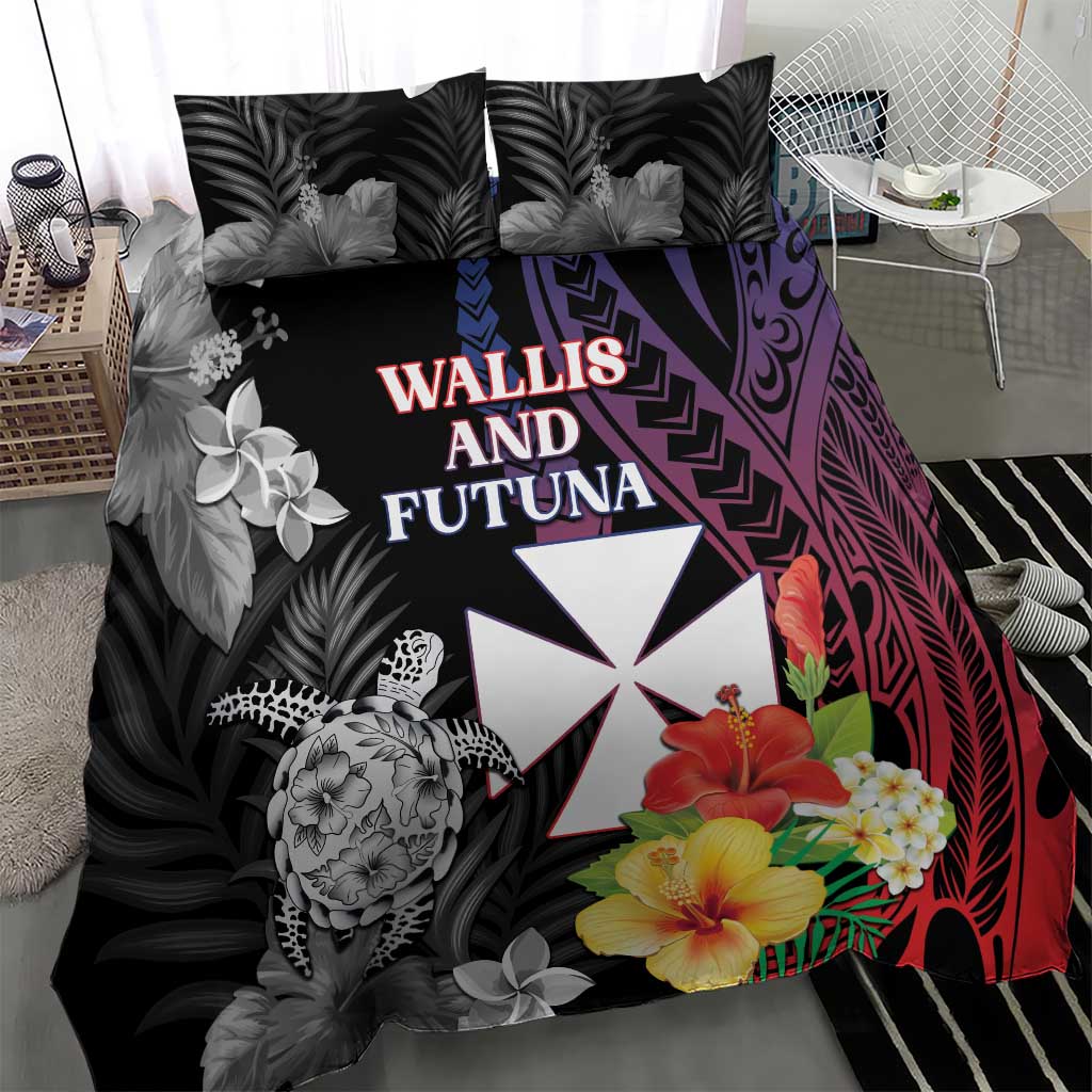 Wallis and Futuna Bastille Day Bedding Set Tropical Turtle Hibiscus Polynesian Pattern